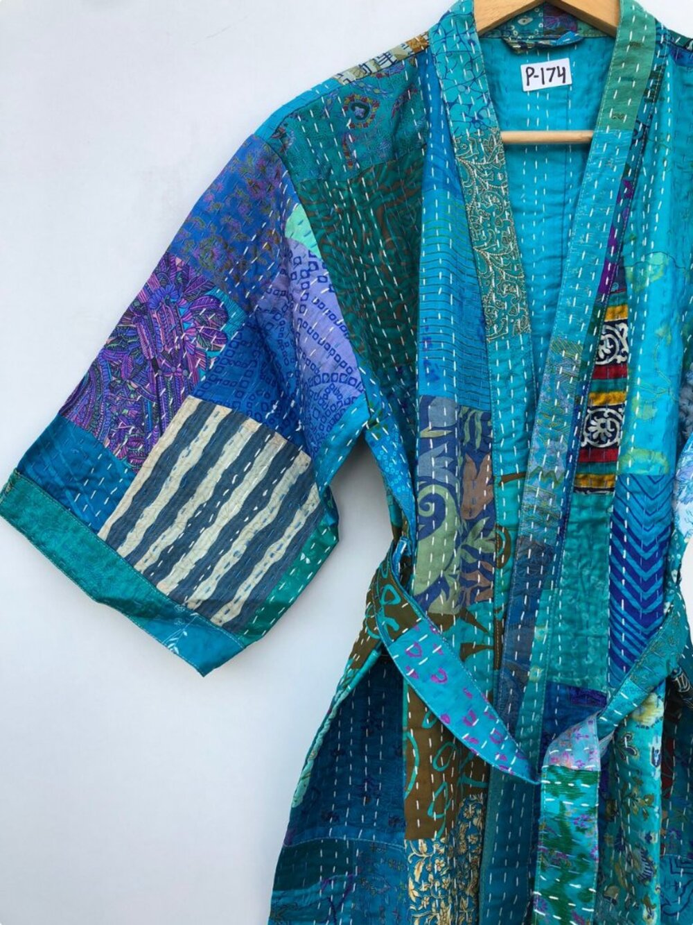 Kantha Kimono Patola Jacket Handmade Jacket Patchwork Kimono Robe - Picture 5 of 16
